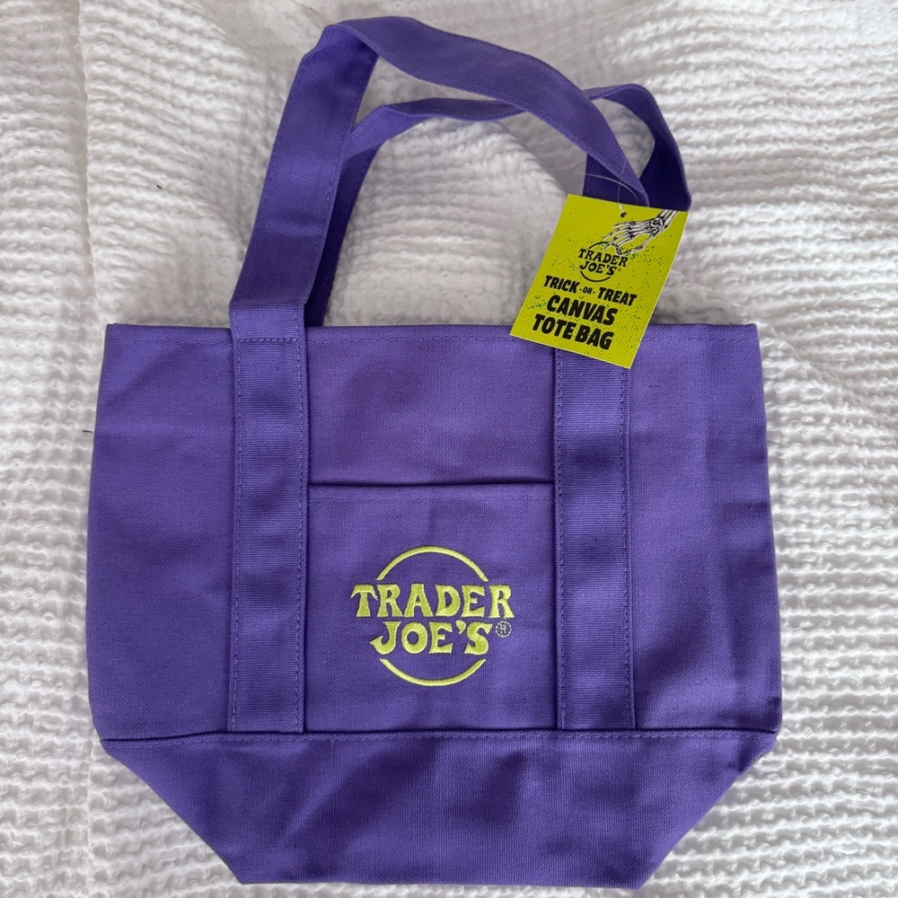 Trader Joe's Halloween Trick or Treat Mini Canvas Tote Bag Set - Purple - NWT
